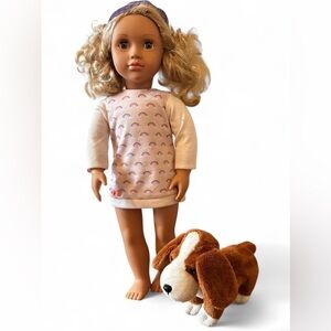 Our Generation 18” Blonde Doll with Rainbow Dress Doll and Plush Dog